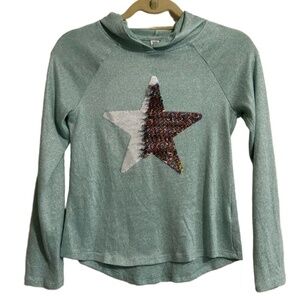 Sweet Butterfly Girls‎ XL 16 Heather Green Cowl Neck Top Sequin Star Flip